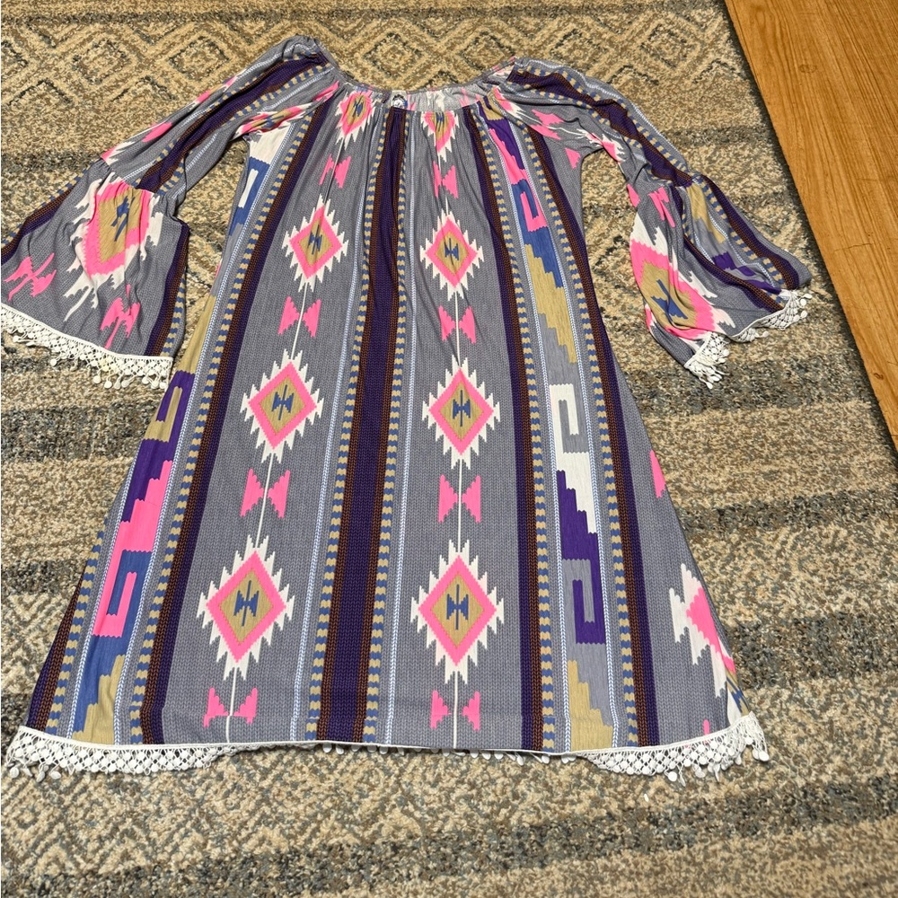 Together Kids Dress with Pink and Purple Geometric Design